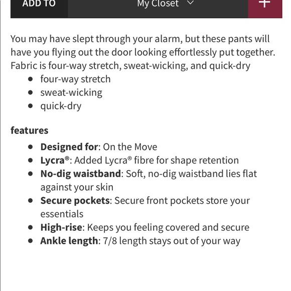 Lululemon ‘Your True Trouser HR Pant’ Size 6 - Picture 5 of 8